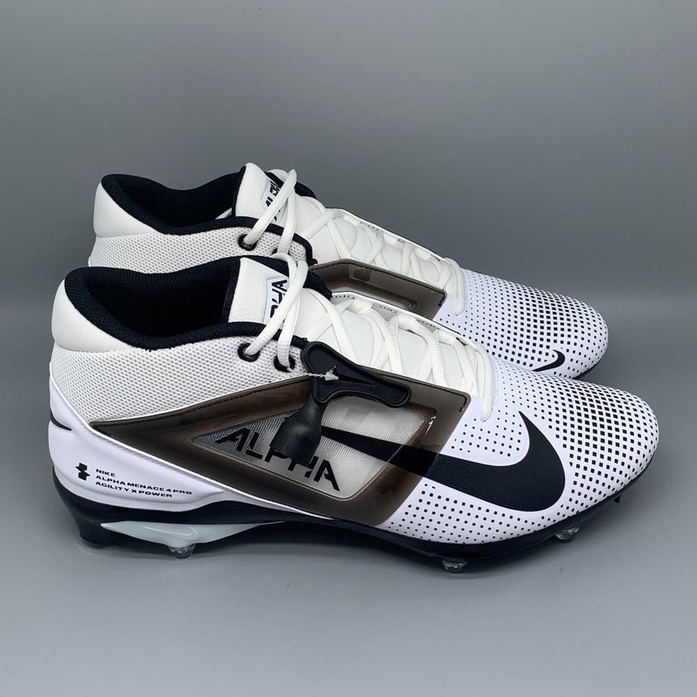 Nike Alpha Menace 4 Pro White Black Football Cleats‎ HF4556-100 Men’s Sz 15W